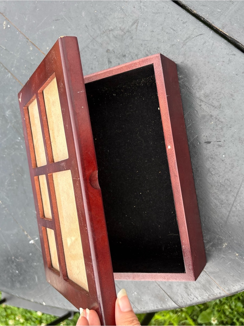 Wooden Jewelry Box with Inset Panels - Red Brown